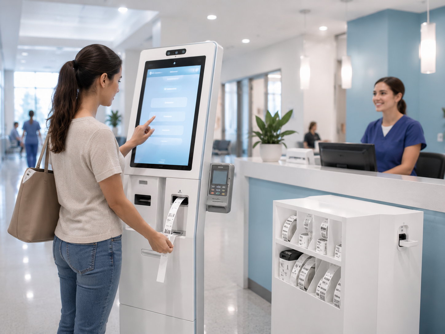 Labels and check-in kiosk